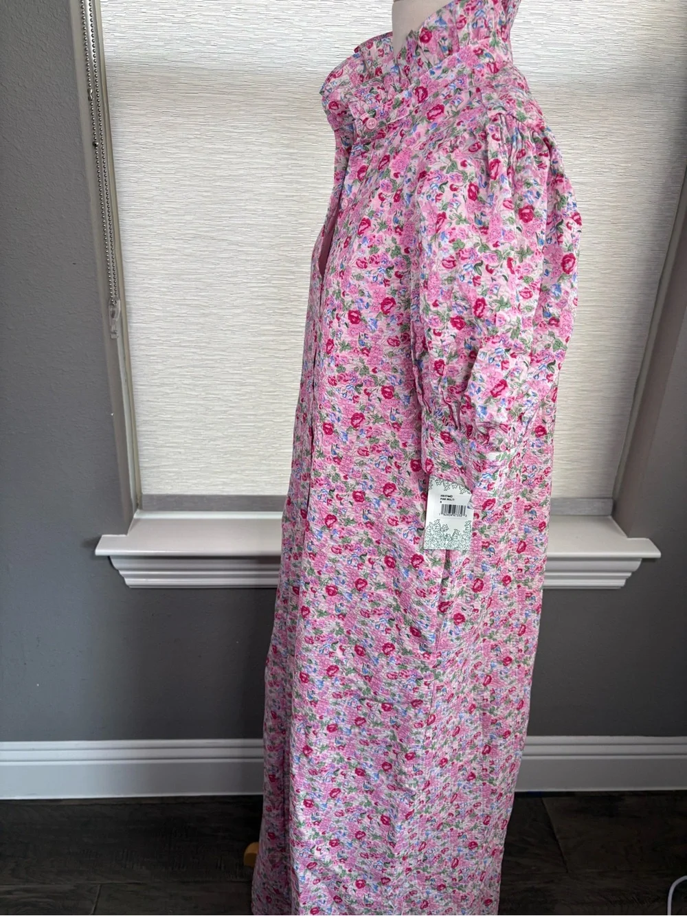 Hyacinth House Ditz Pink Floral Maxi Button Front Dress with Ruffled Collar - Picture 4 of 9